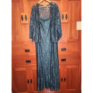 Maya Brooke Formal Lace Maxi Dress Dark Green Beaded Neckline w/ Jacket Size 24W